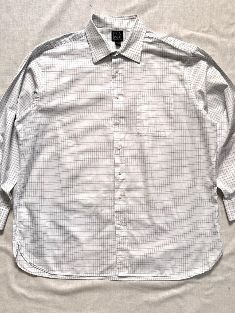 Jos. A. Bank White Windowpane Check Men's Button-Up 17.5-35
